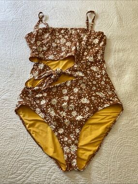 Aerie Printed Wrap Bandeau One Piece Swimsuit